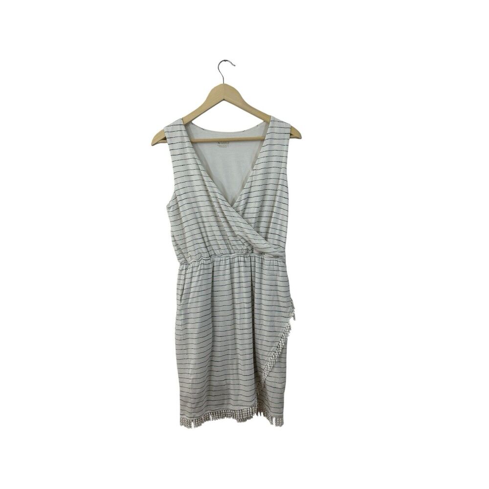 Carve Designs Medium Kendall Dress White Water Stripe Fringe Womens